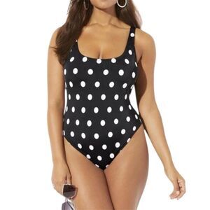 NEW Swimsuits for All Black White Polka Dot Hotshot One Piece Swimsuit Size 18